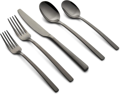 Cambridge Silversmiths Beacon Black Sand Mirror 20-Piece Flatware Set, Service for 4