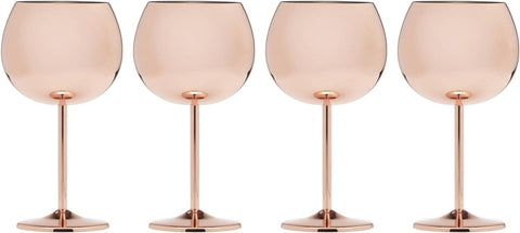 Cambridge Silversmiths 4 Piece Set of 12 oz Copper Balloon-Shaped Single Wall Wine Glasses