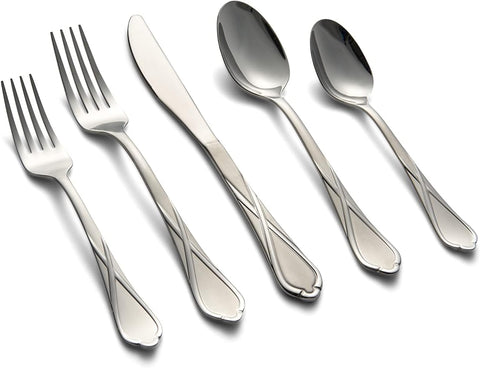 Cambridge Silversmiths Heather Sand 20-Piece Flatware Silverware Set, Stainless Steel, Service for 4, Includes Forks/Spoons/Knives