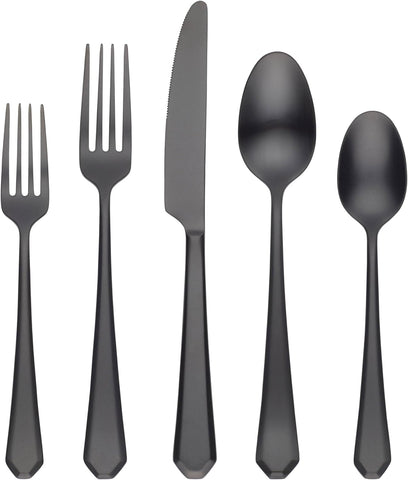 Cambridge Black Geo Satin Piece Flatware Set, 20 Count