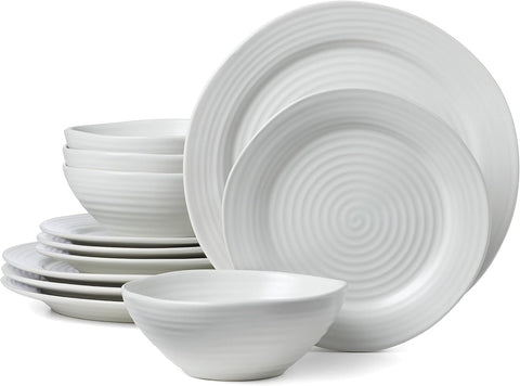 Oneida White Ridge Piece Dinnerware Set, 12 Count, First Apartment, Back To College