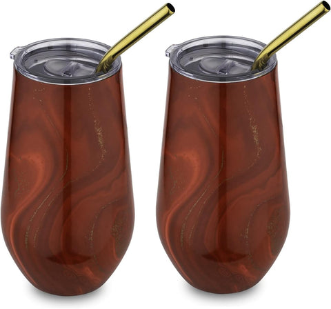 Cambridge Silversmiths Red Set of 2 16oz Insulated Geode Straw Tumblers, 0