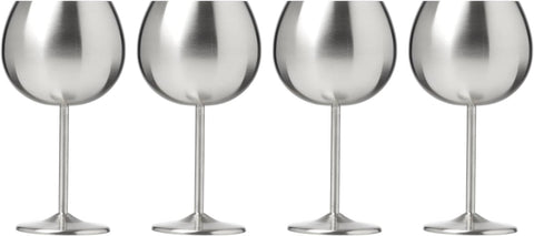 CAMBRIDGE Silversmiths 4 Piece Set of 12 oz Stainless Steel Balloon-Shaped Single Wall Wine Glasses