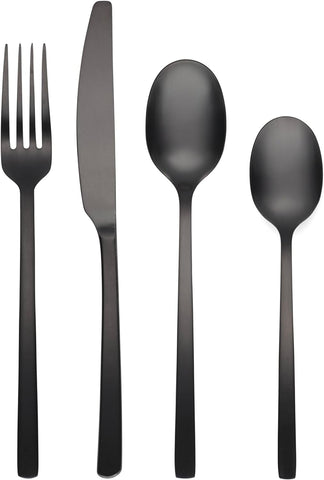 Cambridge Black Beacon Satin Piece Flatware Set, 16 Count