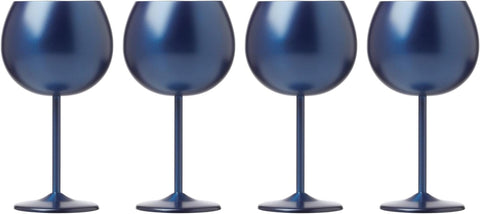 CAMBRIDGE Silversmiths 4 Piece Set of 12 oz Navy Balloon-Shaped Single Wall Wine Glasses