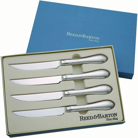 Reed & Barton Hammered Antique 4Pc Steak Knife Set, 2.00 LB, Metallic