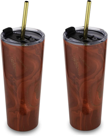 Cambridge Silversmiths Red Set of 2 24oz Insulated Geode Straw Tumblers, 0