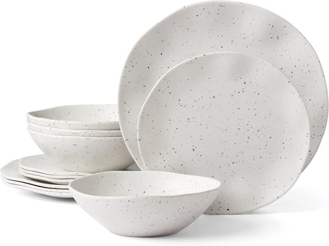 Oneida Cream Terrazzo Melamine 12 Piece Dinnerware Set, 5.75 LB, Back To College, Dorm Essentials