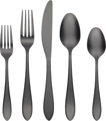 Cambridge Black 20-Piece Flatware Set Delia Satin