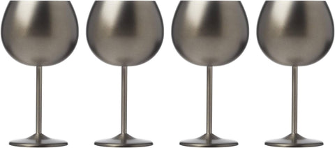 CAMBRIDGE Silversmiths 4 Piece Set of 12 oz Brushed Black Balloon-Shaped Single Wall Wine Glasses