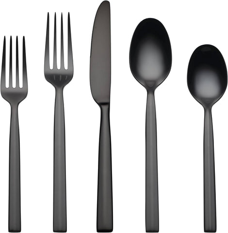 Cambridge Black Aero Mirror Piece Flatware Set, 20 Count