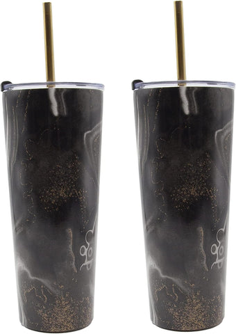 Cambridge Silversmiths Black Set of 2 24oz Insulated Geode Straw Tumblers, 0