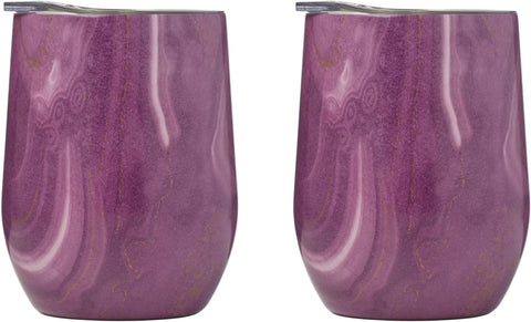 CAMBRIDGE ECW1PNCB2DS Pink 2 Pack of 12 oz Geode Decal Stainless Steel Wine Tumblers