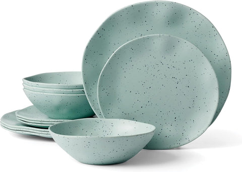 Oneida Mint Terrazzo Melamine 12 Piece Dinnerware Set, 5.80 LB, Dorm Room Essentials, First Apartment