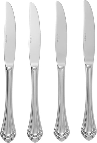 Oneida Marquette Fine Flatware Dinner Knives, Set of 4, 18/8 Stainless Steel, Silverware Set, Dishwasher Safe