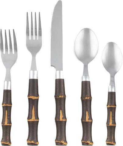 CAMBRIDGE 20-Piece Silversmiths Estelle Bamboo Flatware Set, Dark