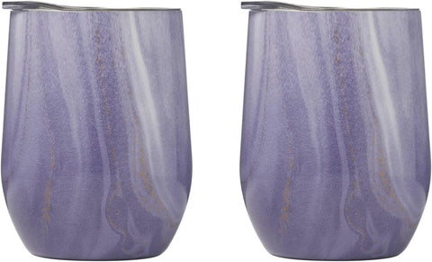 CAMBRIDGE Purple 2 Pack of 12 oz Geode Decal Stainless Steel Wine Tumblers, 0