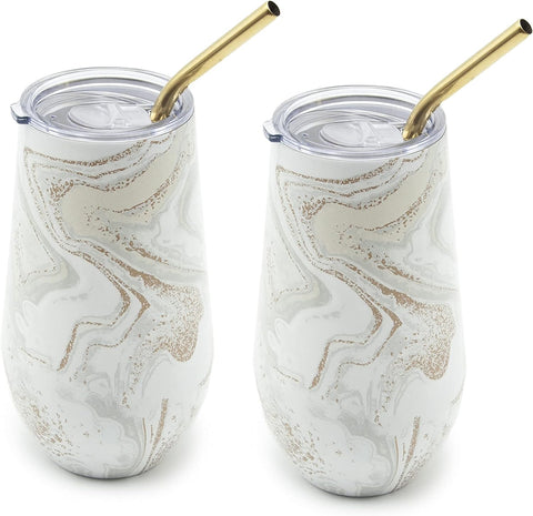 Cambridge Silversmiths White Set of 2 16oz Insulated Geode Straw Tumblers, 0