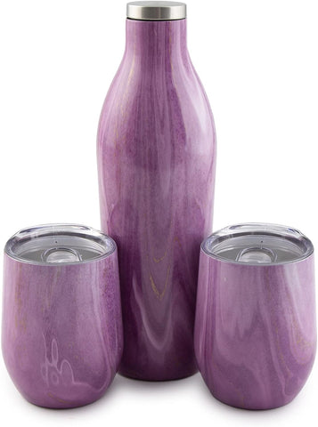 Cambridge Silversmiths Pink 3-Piece Wine Growler and Tumbler Set Geode, 0