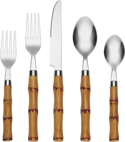 Bamboo Plastic 20 Piece Flatware Set