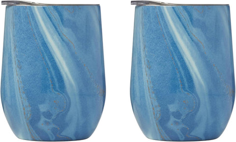 CAMBRIDGE ECW3BLCB2DS Blue 2 Pack of 12 oz Geode Decal Stainless Steel Wine Tumblers