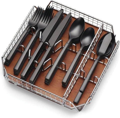 Cambridge Gailann Black Satin Piece Flatware Set, 45 Count, No Color