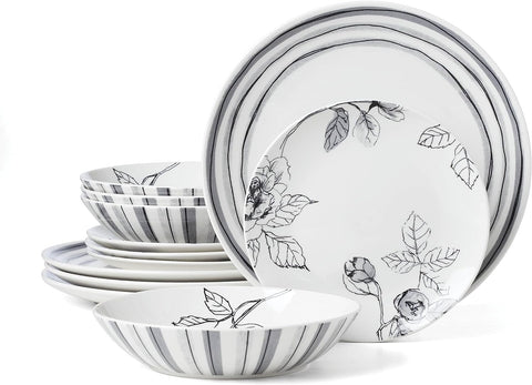 Oneida Sketchbook Piece Dinnerware Set, 12 Count, White, Dorm Necessities, Dorm Essentials