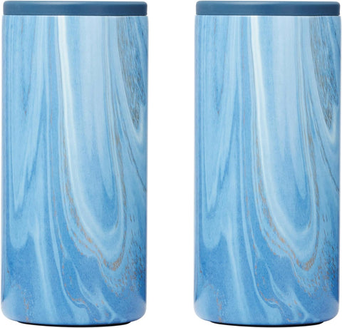 CAMBRIDGE Blue 2 Pack Geode Decal Insulated Slim Can Coolers, 0