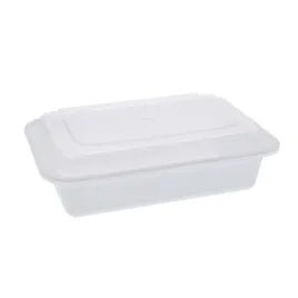 Take-Out Container Base & Lid Combo With Dome Lid 38 OZ PP White Clear Rectangle 150/Case